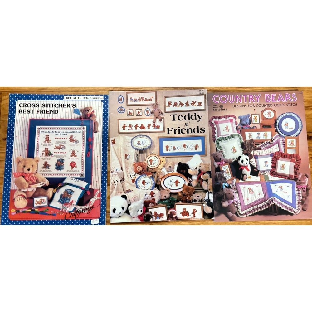 Vintage Teddy Bear Cross Stitch Pattern Booklet‎ Lot of 3 Craftways Dale Burdett